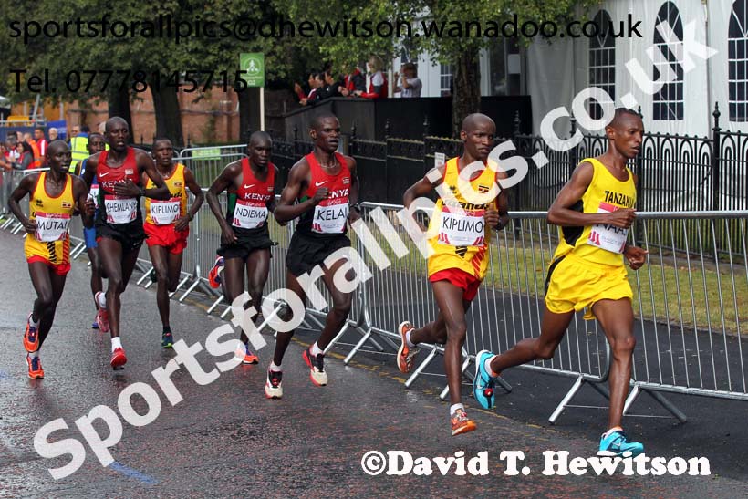 Fabiano Joseph Naasi Tanzania) leads the mens Commonwealth Games Marathon, Glasgow. Photo: David T. Hewitson/Sports for All Pics